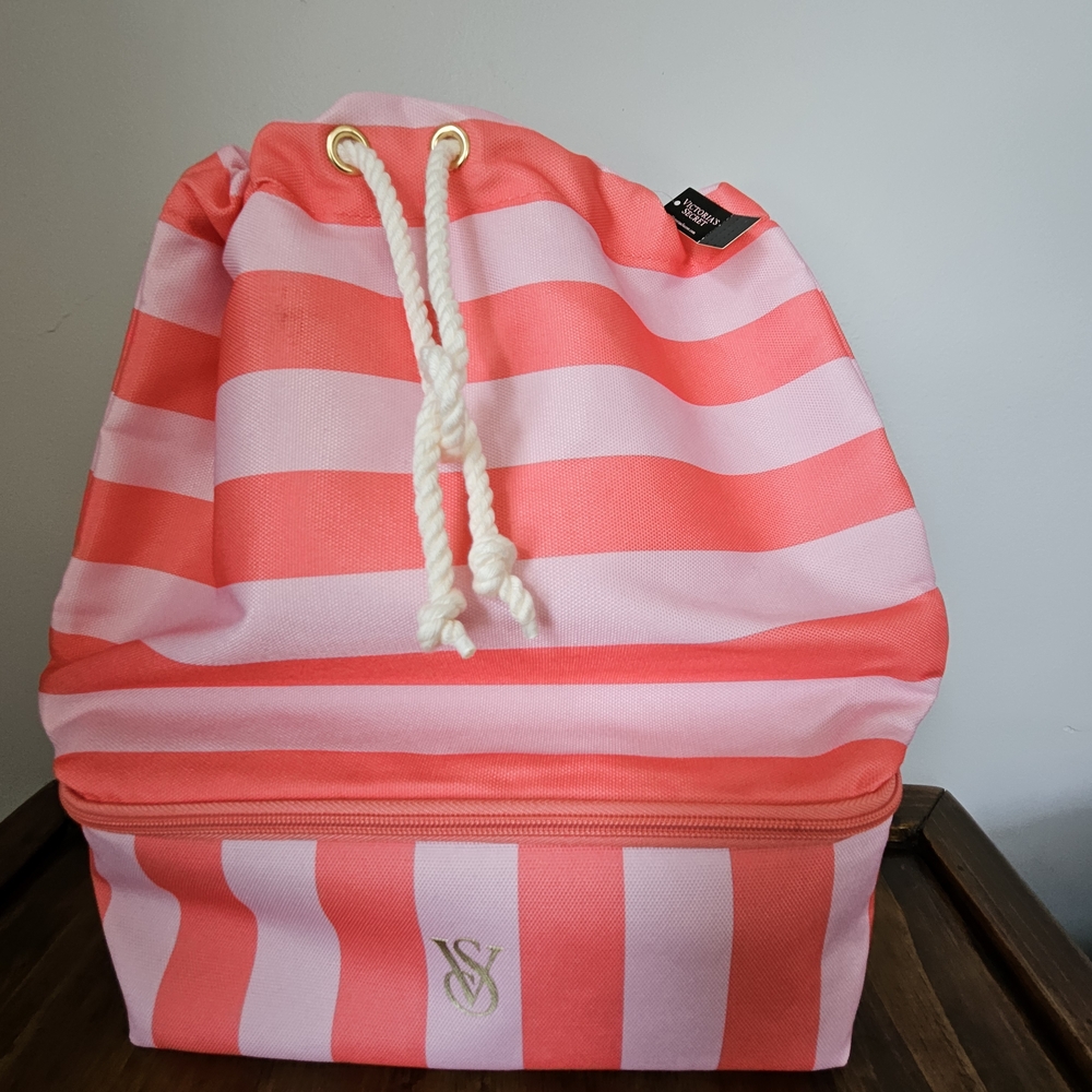 Victoria's Secret Pink and Coral Striped Backpack